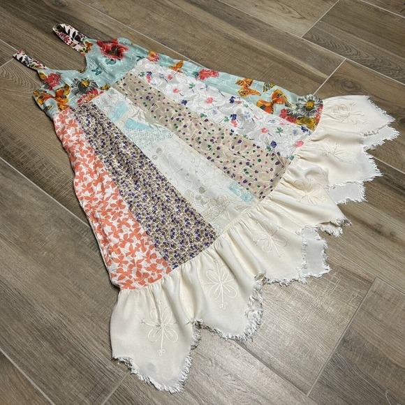 Blue Sky Dress Women's Medium Vintage Y2K Floral Patchwork Embroidered Boho - Picture 4 of 16